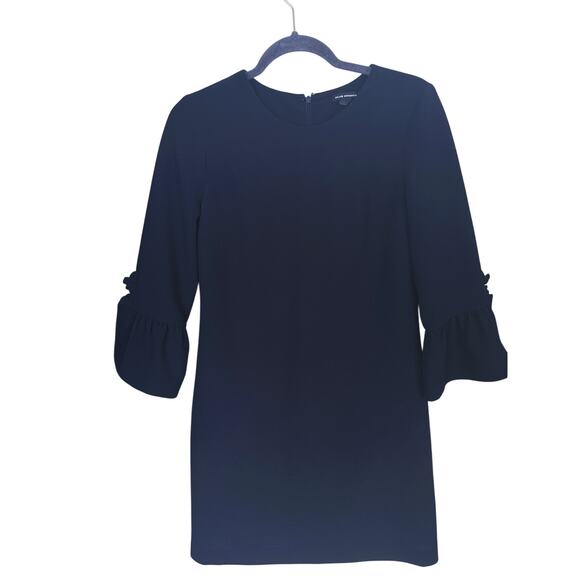 Club Monaco Crepe Shift Dress 3/4 Bell Ruffle Sleeves 2 Cocktail Event Navy Blue - Picture 5 of 10